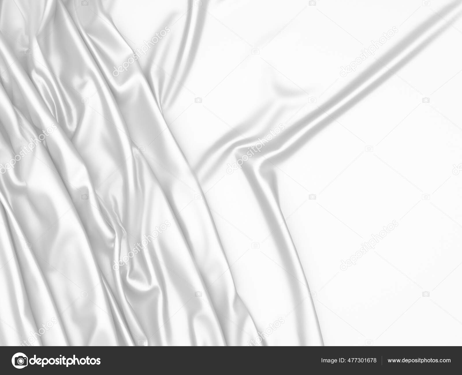 Silver white shiny material with folds in draped silk or satin material  design, luxury white background in wavy rippled cloth with smooth metallic  fabric texture Stock Illustration
