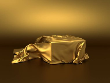 Altın lüks kaide ya da boş podyum. Güzel, zarif bir arka plan. 3d hazırlayıcı