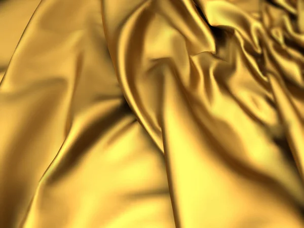 Fundo Seda Tecido Dourado Textura Ondulada Cetim Amarelo Renderizar Ilustração — Fotografia de Stock