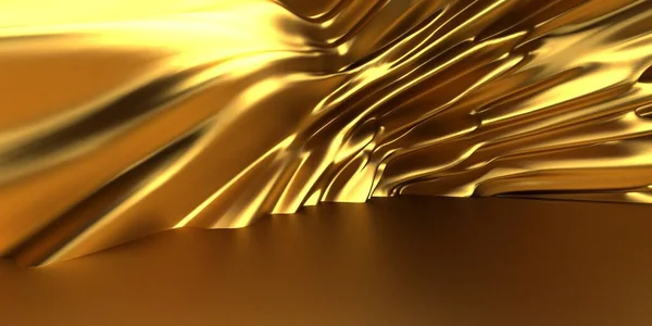 Fundo Líquido Ondulado Abstrato Dourado Renderizar Ilustração — Fotografia de Stock