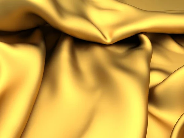 Fundo Seda Tecido Dourado Textura Ondulada Cetim Amarelo Renderizar Ilustração — Fotografia de Stock