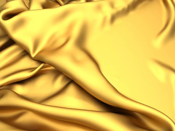 Fundo Seda Tecido Dourado Textura Ondulada Cetim Amarelo Renderizar Ilustração — Fotografia de Stock