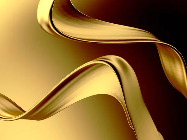 黄金の抽象波状液体背景 3Dレンダリング図 — ストック写真