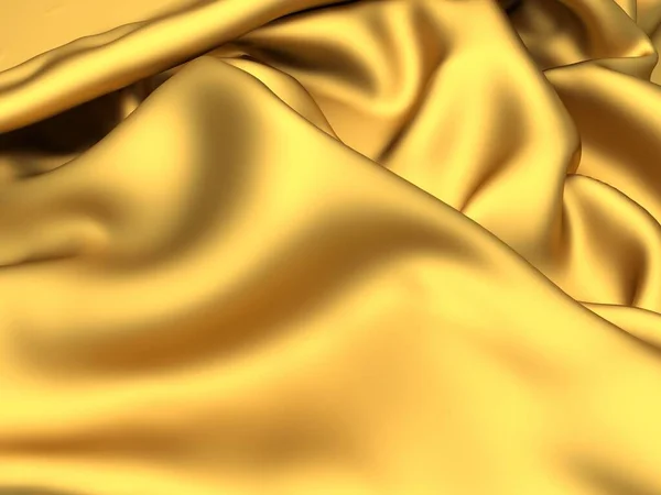 Fundo Seda Tecido Dourado Textura Ondulada Cetim Amarelo Renderizar Ilustração — Fotografia de Stock