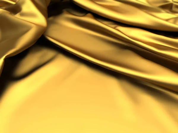 Goldener Stoff Seide Hintergrund Gelber Satin Wellig Textur Darstellung — Stockfoto