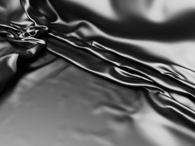 Soyut arka plan lüks kumaş. Pürüzsüz siyah ipek ya da saten kumaş. 3d resimleme