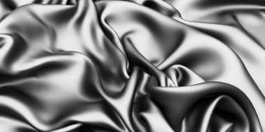 Soyut arka plan lüks kumaş. Pürüzsüz siyah ipek ya da saten kumaş. 3d resimleme