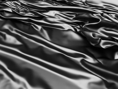 Soyut arka plan lüks kumaş. Pürüzsüz siyah ipek ya da saten kumaş. 3d resimleme
