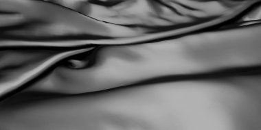 Soyut arka plan lüks kumaş. Pürüzsüz siyah ipek ya da saten kumaş. 3d resimleme