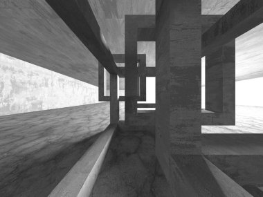 Dark Beton Duvar Mimarisi. Boş Oda. 3d Görüntüleme