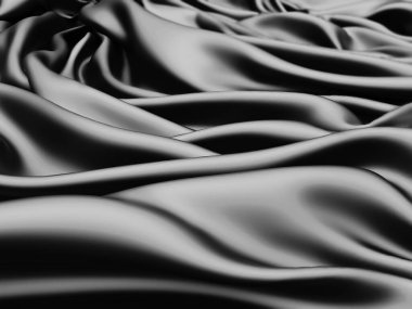 Soyut arka plan lüks kumaş dalgaları. Koyu dalgalı yumuşak kırışık kumaş. 3d resimleme