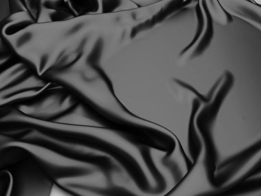 Soyut arka plan lüks kumaş dalgaları. Koyu dalgalı yumuşak kırışık kumaş. 3d resimleme