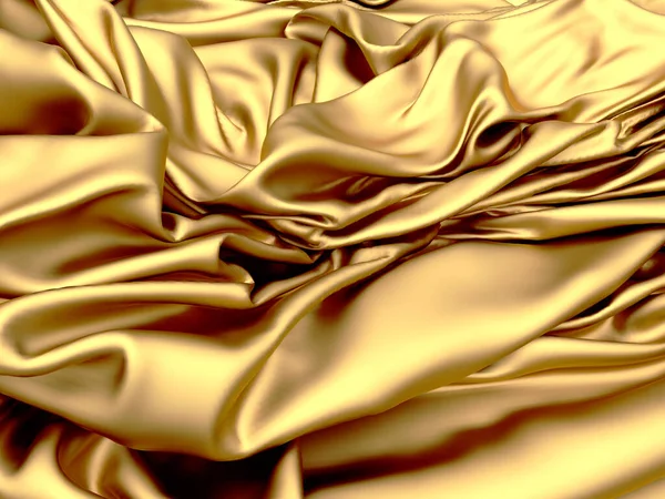 Gouden Stof Zijde Achtergrond Gele Satijnen Golvende Textuur Illustratie Weergeven — Stockfoto