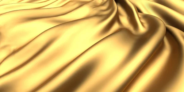 Fundo Seda Tecido Dourado Textura Ondulada Cetim Amarelo Renderizar Ilustração — Fotografia de Stock