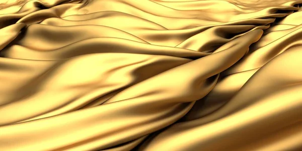 Fundo Seda Tecido Dourado Textura Ondulada Cetim Amarelo Renderizar Ilustração — Fotografia de Stock