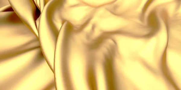 Gouden Stof Zijde Achtergrond Gele Satijnen Golvende Textuur Illustratie Weergeven — Stockfoto