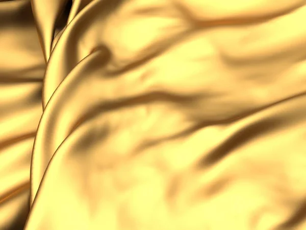 Golden Fabric Silk Background Yellow Satin Wavy Texture Render Illustration — Stock Photo, Image