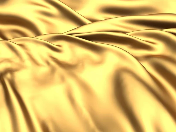 金色の生地のシルクの背景 黄色のサテン波状のテクスチャ 3Dレンダリング図 — ストック写真