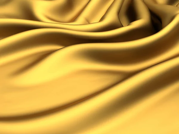 Fundo Seda Tecido Dourado Textura Ondulada Cetim Amarelo Renderizar Ilustração — Fotografia de Stock