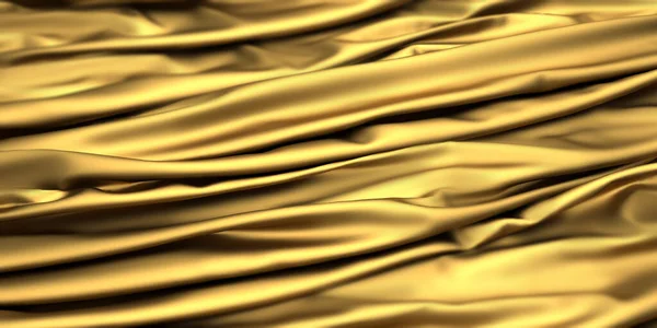 Golden Fabric Silk Background Yellow Satin Wavy Texture Render Illustration — Stock Photo, Image