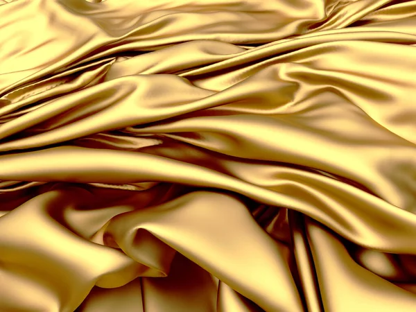 Fundo Seda Tecido Dourado Textura Ondulada Cetim Amarelo Renderizar Ilustração — Fotografia de Stock