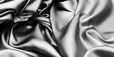 Soyut arka plan lüks kumaş. Pürüzsüz siyah ipek ya da saten kumaş. 3d resimleme