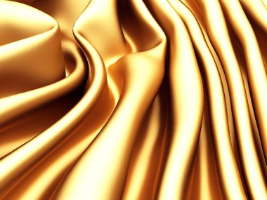 Altın ipekten zarif bir arka plan. Kumaş dokusu. 3d resimleme