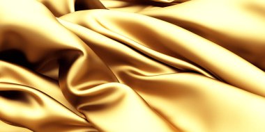 Altın ipekten zarif bir arka plan. Kumaş dokusu. 3d resimleme