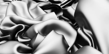 Soyut arka plan lüks kumaş. Pürüzsüz siyah ipek ya da saten kumaş. 3d resimleme