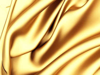 Altın ipekten zarif bir arka plan. Kumaş dokusu. 3d resimleme