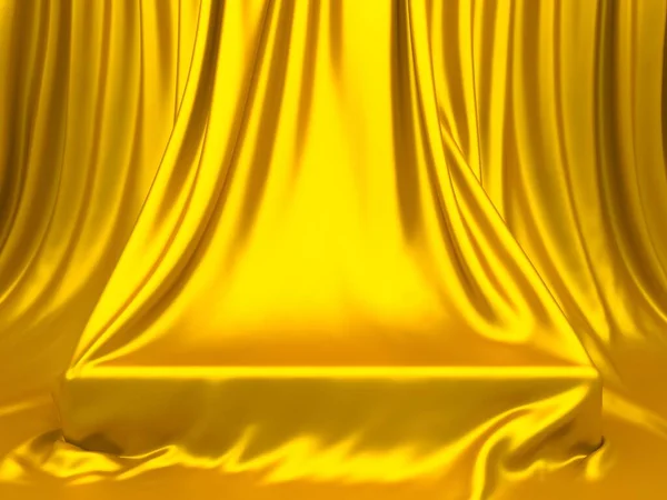 金色の豪華な生地が空の表彰台を覆った 3Dレンダリング図 — ストック写真