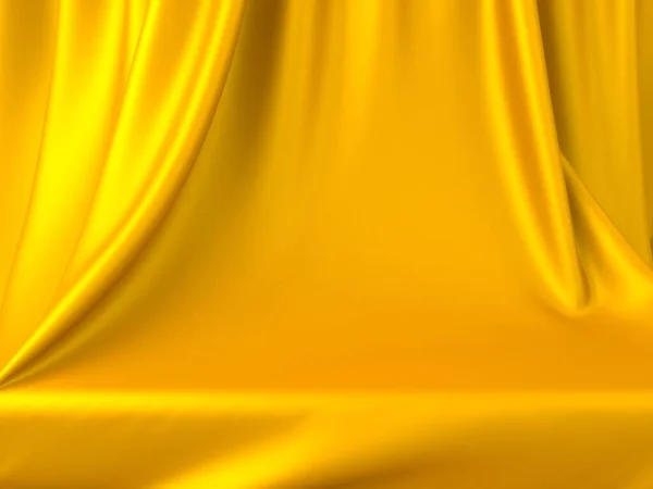 Tecido Luxuoso Dourado Coberto Pódio Vazio Renderizar Ilustração — Fotografia de Stock