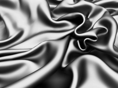 Soyut arka plan lüks kumaş. Pürüzsüz siyah ipek ya da saten kumaş. 3d resimleme