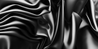 Soyut arka plan lüks kumaş. Pürüzsüz siyah ipek ya da saten kumaş. 3d resimleme