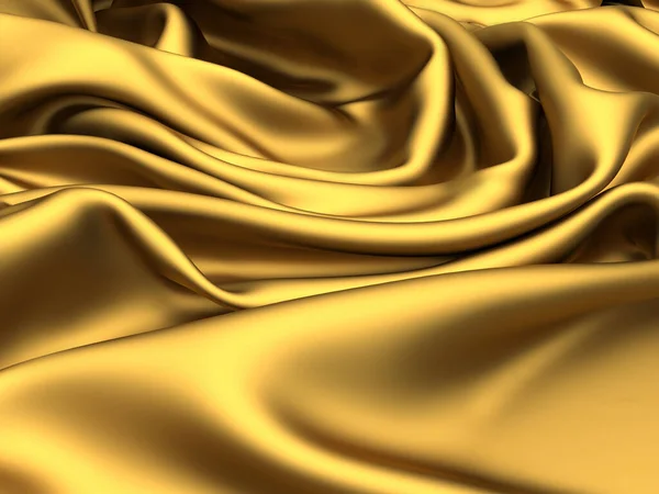 Sfondo Seta Tessuto Dorato Texture Ondulata Raso Giallo Illustrazione Rendering — Foto Stock