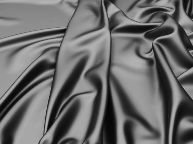 Soyut arka plan lüks kumaş. Pürüzsüz siyah ipek ya da saten kumaş. 3d resimleme