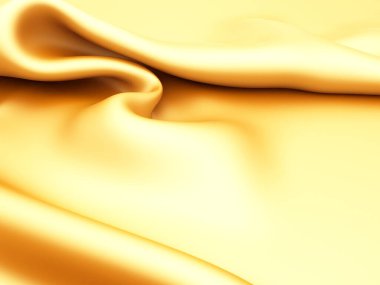 Altın ipekten zarif bir arka plan. Kumaş dokusu. 3d resimleme