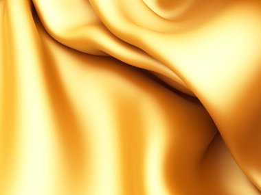 Altın ipekten zarif bir arka plan. Kumaş dokusu. 3d resimleme