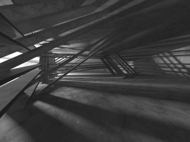 Dark Beton Duvar Mimarisi. Boş Oda. 3d Görüntüleme