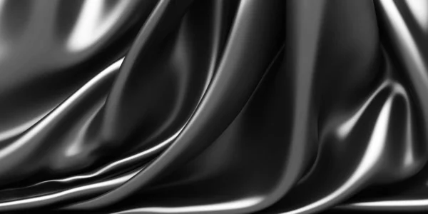 抽象的な背景豪華な布 滑らかなエレガントな黒のシルクやサテンのテクスチャ 3Dレンダリング図 — ストック写真