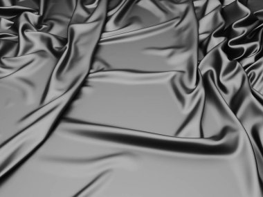 Soyut arka plan lüks kumaş. Pürüzsüz siyah ipek ya da saten kumaş. 3d resimleme