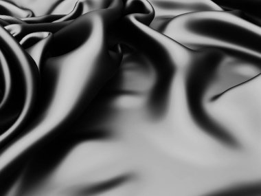 Soyut arka plan lüks kumaş. Pürüzsüz siyah ipek ya da saten kumaş. 3d resimleme
