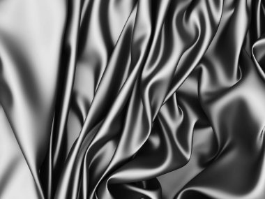 Soyut arka plan lüks kumaş. Pürüzsüz siyah ipek ya da saten kumaş. 3d resimleme