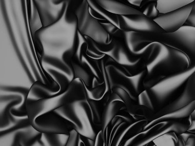 Soyut arka plan lüks kumaş. Pürüzsüz siyah ipek ya da saten kumaş. 3d resimleme