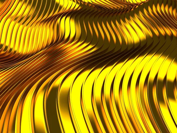 Fundo Líquido Ondulado Abstrato Dourado Renderizar Ilustração — Fotografia de Stock