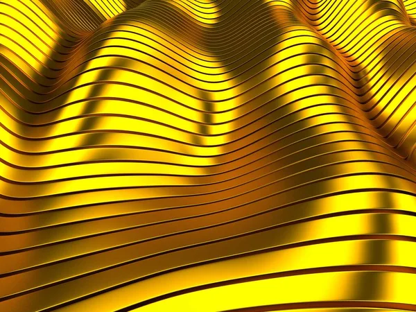 Fundo Líquido Ondulado Abstrato Dourado Renderizar Ilustração — Fotografia de Stock