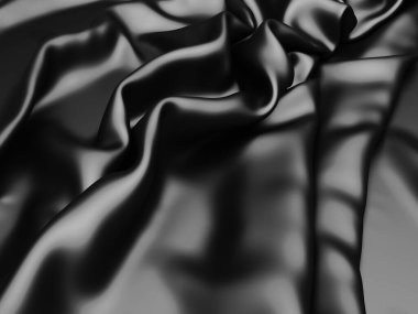 Soyut arka plan lüks kumaş dalgaları. Koyu dalgalı yumuşak kırışık kumaş. 3d resimleme