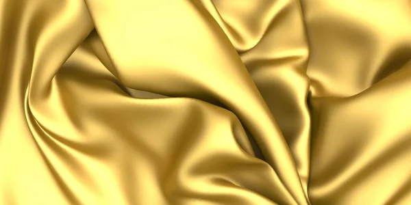 Fundo Seda Tecido Dourado Textura Ondulada Cetim Amarelo Renderizar Ilustração — Fotografia de Stock