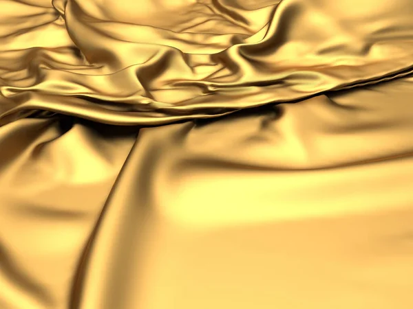 Fundo Seda Tecido Dourado Textura Ondulada Cetim Amarelo Renderizar Ilustração — Fotografia de Stock