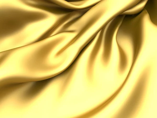 Fundo Seda Tecido Dourado Textura Ondulada Cetim Amarelo Renderizar Ilustração — Fotografia de Stock